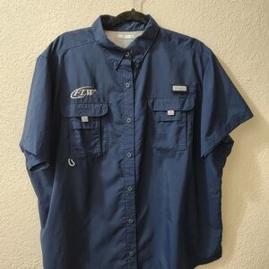 Columbia PHG Bahama Il Fishing Shirt Men’s 2X Short-Sleeve Navy FLW Logo NWOT